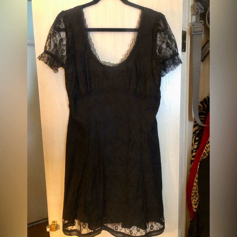 Royal Bones Short Black Lace and Embroidered Goth Cotton Dress